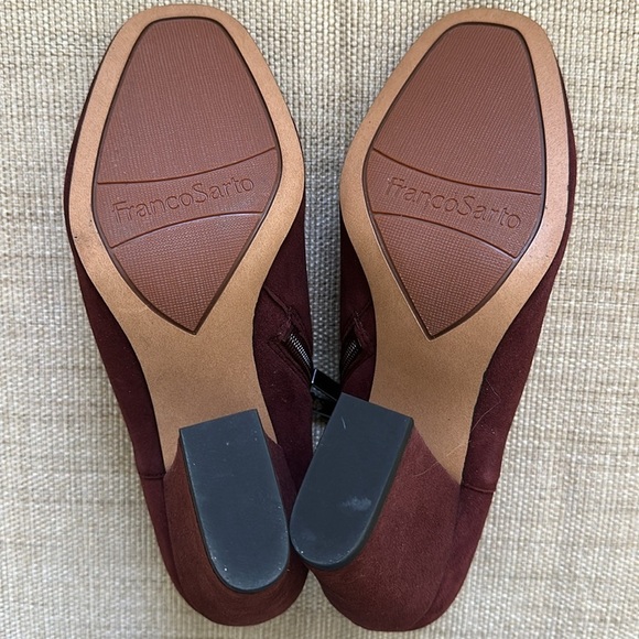 Franco Sarto Suede Side Zip Heeled Booties Merlot Size 6.5 Flawed - Picture 8 of 16